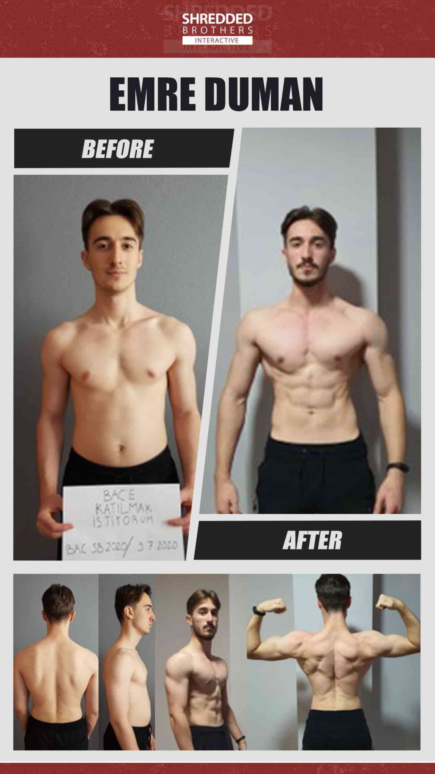 Before and after body transformation of an Idmanify member