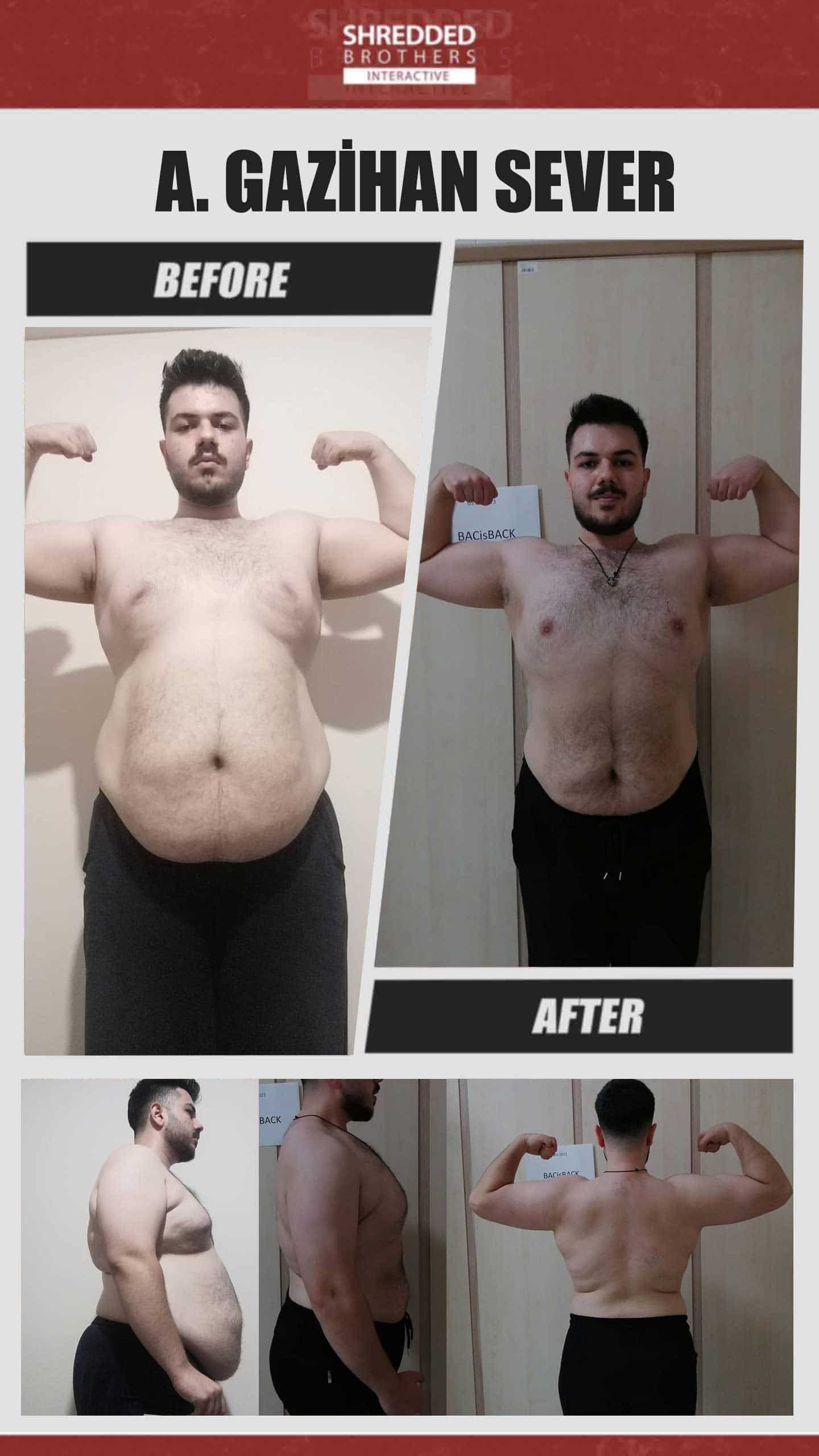 Before and after body transformation of an Idmanify member