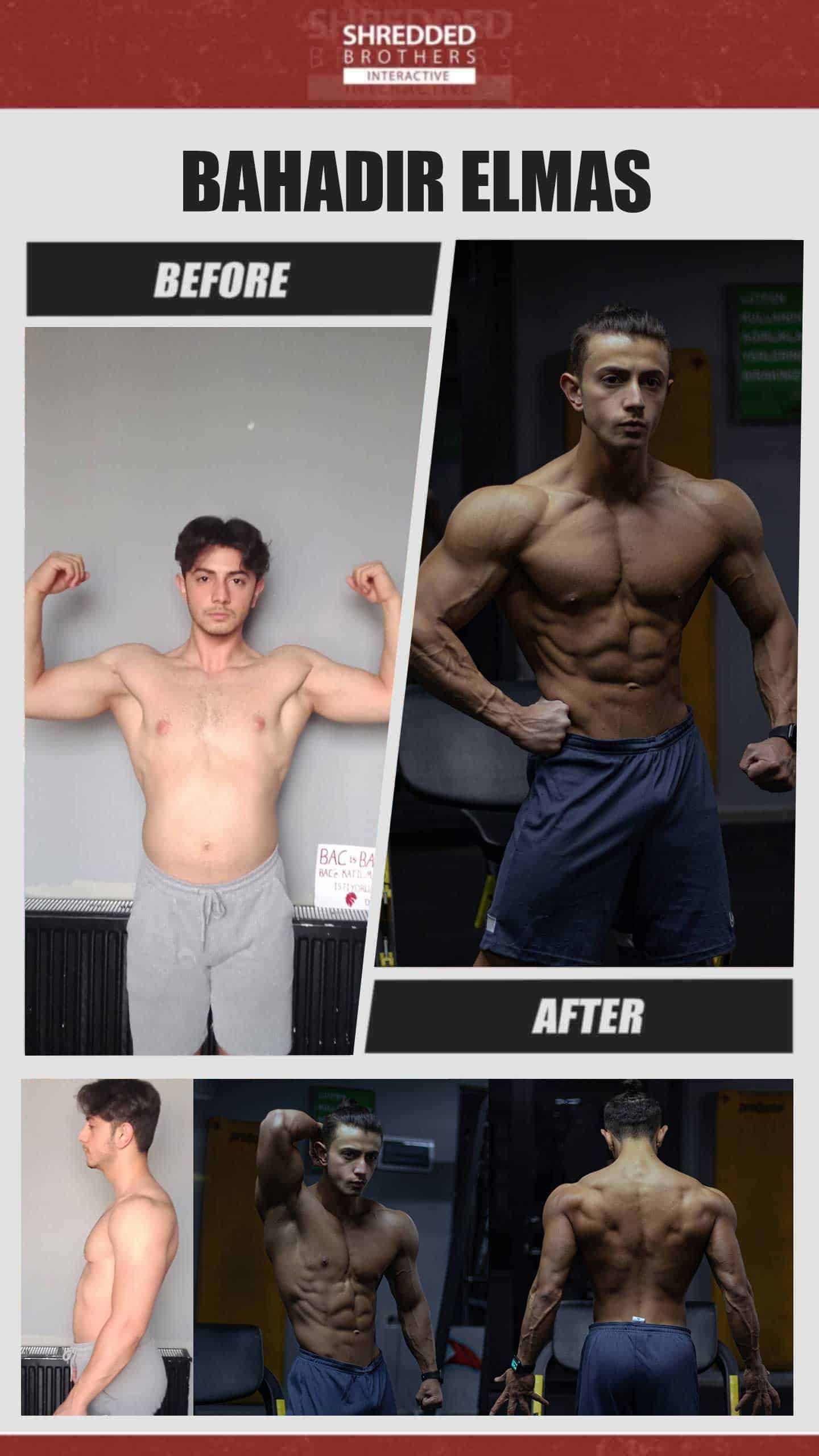 Before and after body transformation of an Idmanify member