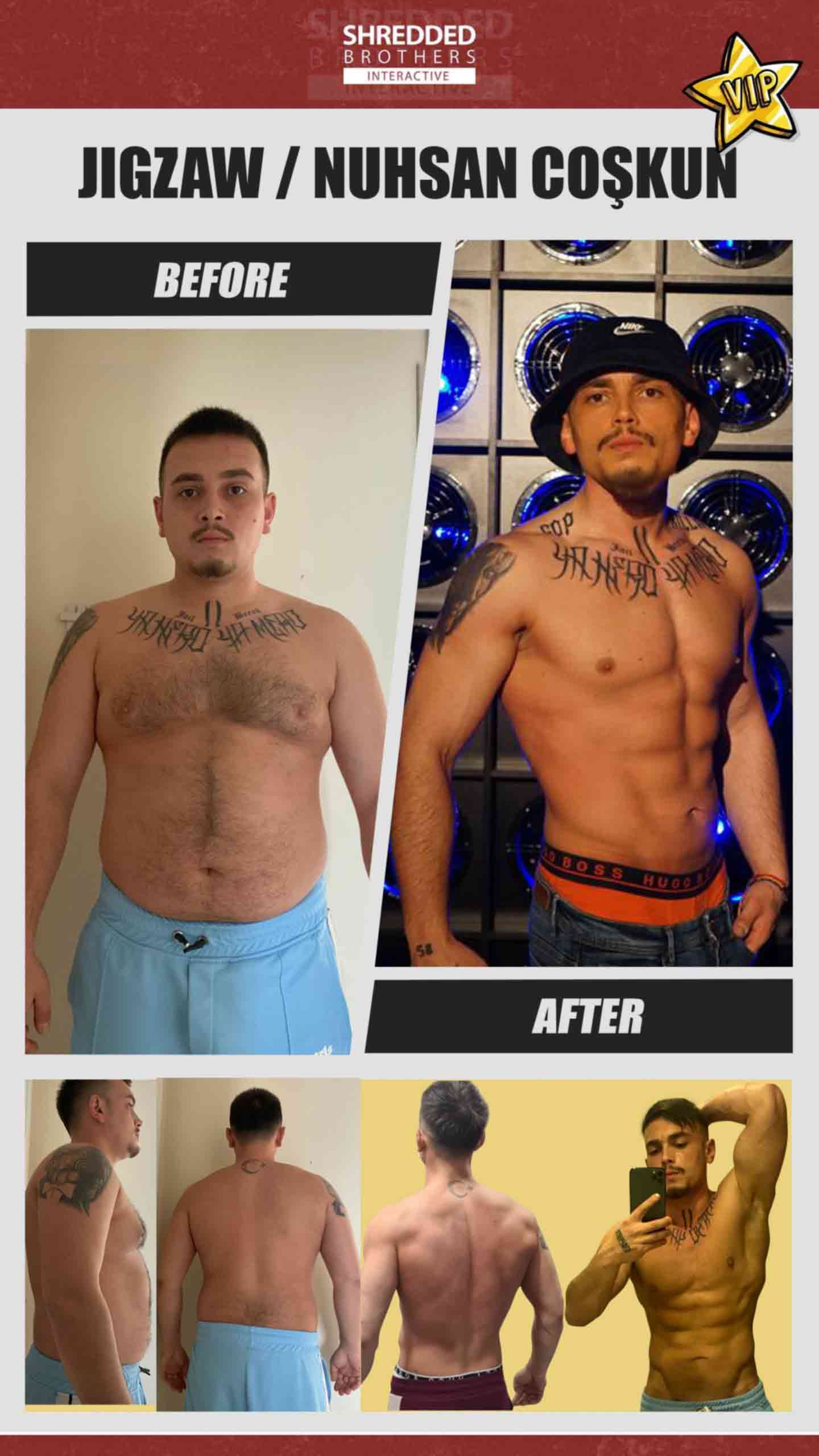 Before and after body transformation of an Idmanify member