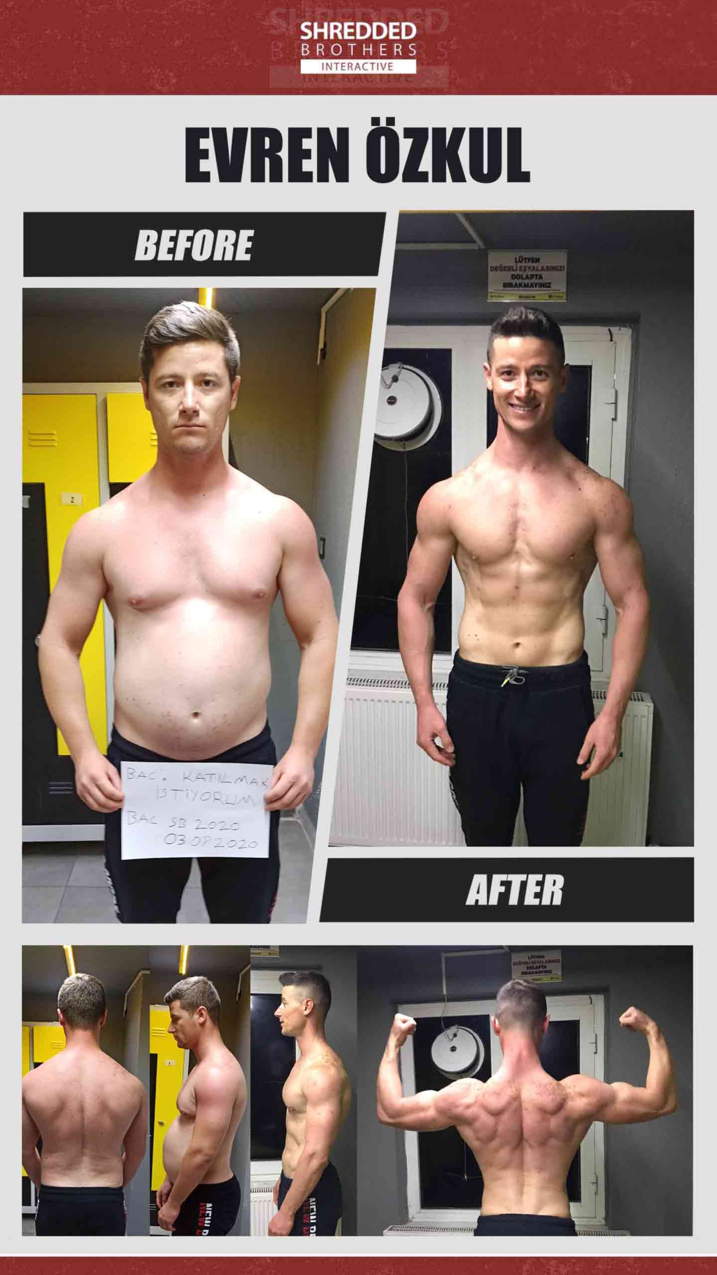 Before and after body transformation of an Idmanify member