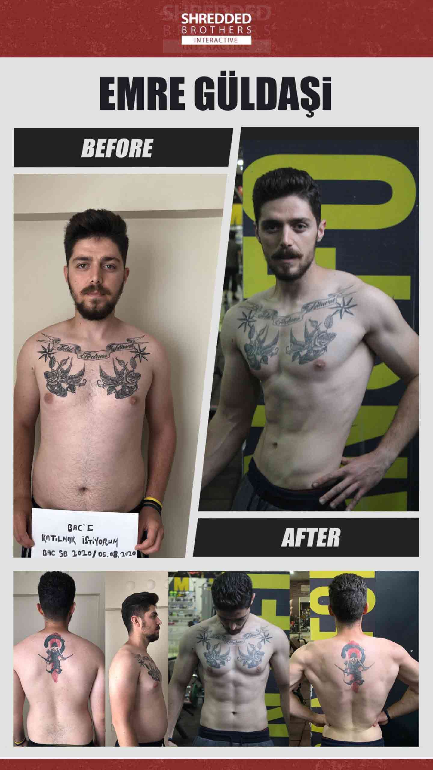 Before and after body transformation of an Idmanify member